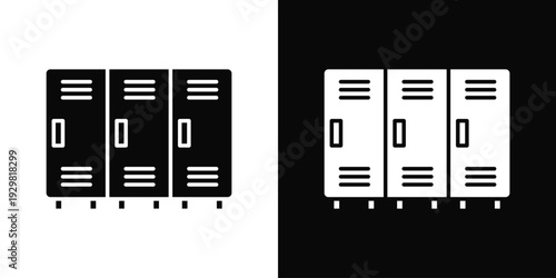 Locker Room Icon In Black And White Filled Style.