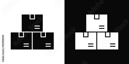 Packaging Box Icon In Black And White Filled Style.