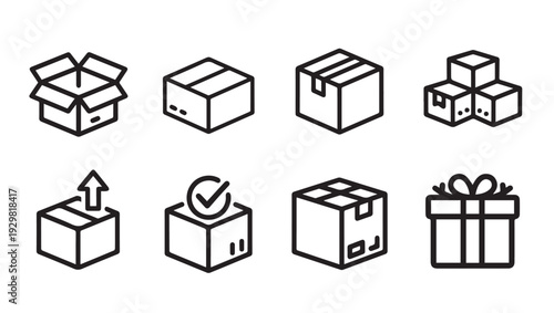 Collection of Shipping Boxes and Gift IconsOutline Style