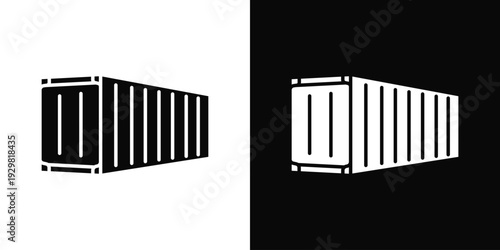 Canvas-taulu Shipping Container Icon In Black And White Filled Style.