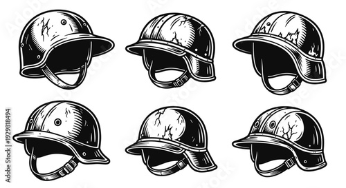 Vintage Engraved Baseball Helmets Collection.