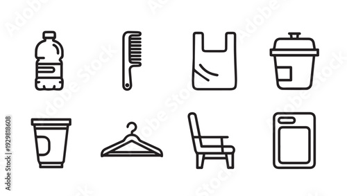 Daily Objects Icons Set CollectionOutline Style