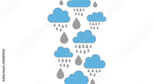rainy weather icons, blue clouds and gray raindrops