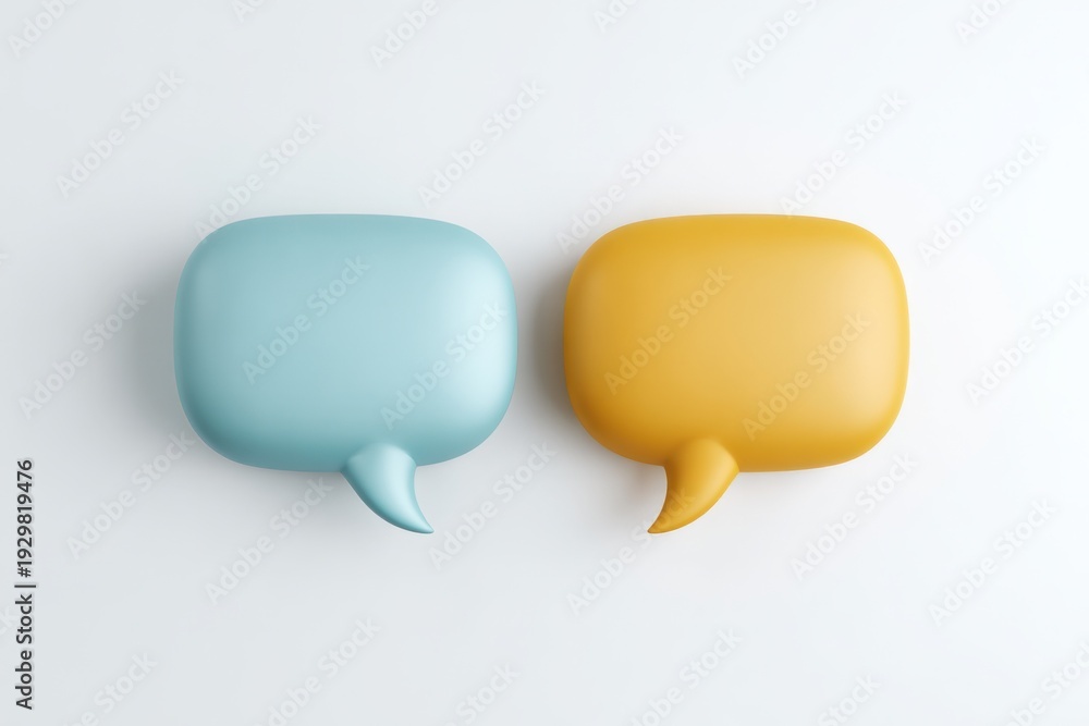 Fototapeta premium Blue and yellow speech bubble symbols on white background