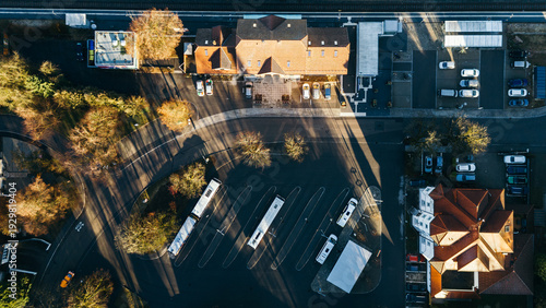 Aerial View of Wangen Transport Hub with Bus and Train Station