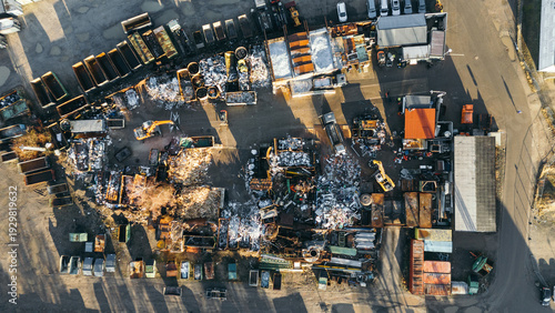Tableau sur toile Aerial View of Metal Recycling Plant with Heavy Machinery