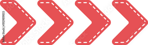 Three red arrows pointing to the right with dashed outlines on a white background Vector