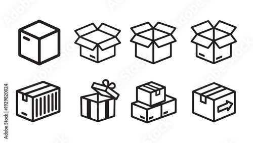 Set of Shipping Boxes Icons Cardboard Packaging Delivery Boxes Gift Boxes Logistic Icons Stock Vector