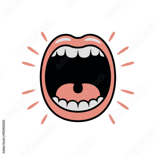 A cartoon illustration of an open mouth with a surprised expression