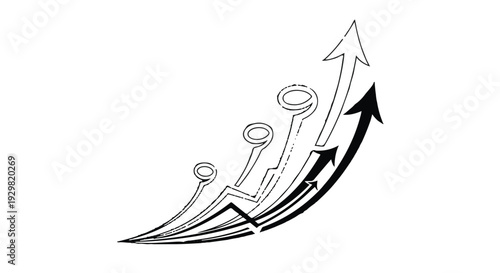 Business growth chart with upward trending arrows, success and progress concept in modern minimalist style, finance and economy illustration