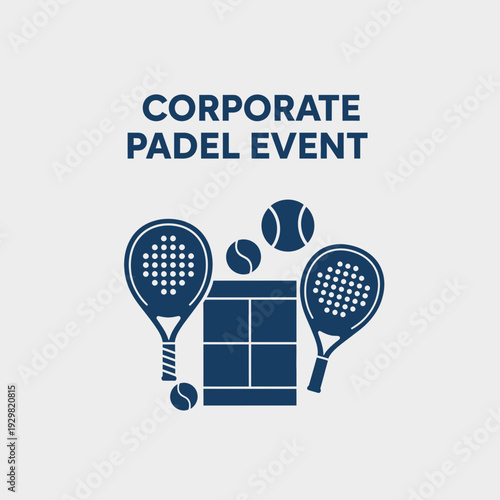 Corporate Padel Event Graphic Featuring Paddles Balls and Court for Sport Promotion