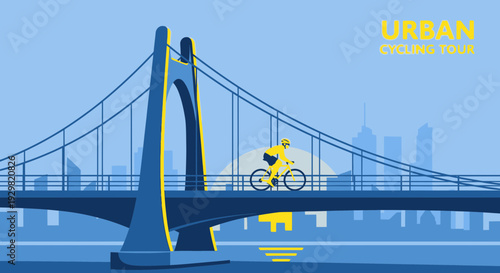 Cyclist Crosses Architectural Marvel on Urban Tour Depicting Vibrant Lifestyle and Adventure