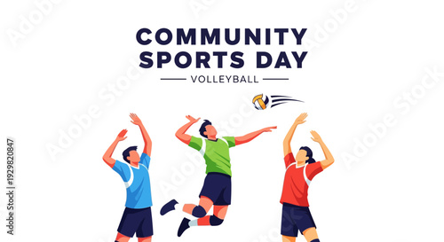 Community Volleyball Match Illustration Depicting Sports Day Celebration and Athletic Activity