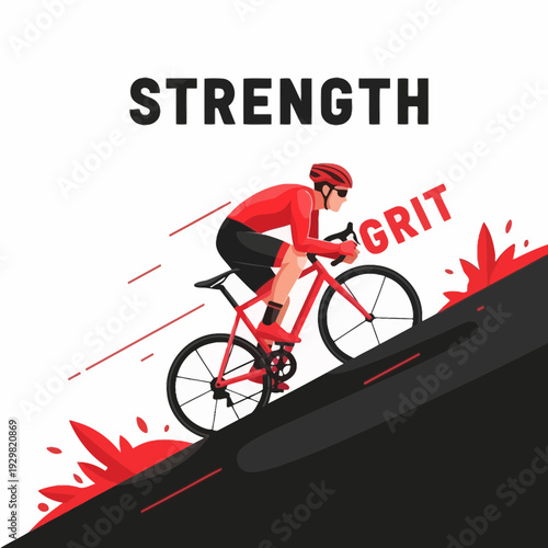 Cyclist Demonstrating Strength and Grit Ascending a Steep Incline, Achieving Victory On Bike