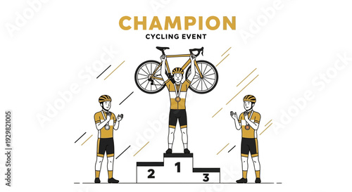 Cycling Victory Illustration Showing A Champion Celebrating At The Podium Of The Race
