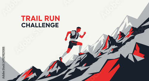 Courageous Runner Conquering Elevated Terrain, Overcoming Trail Run Challenge