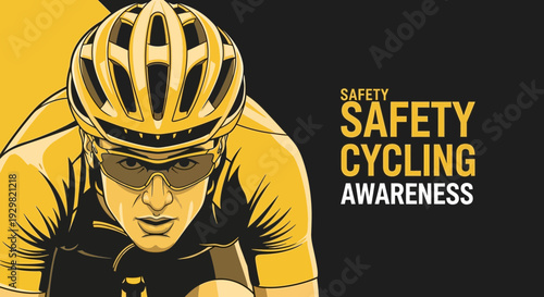 Cyclist Emphasizing Safety While Riding Bicycle Against A Black Background Design