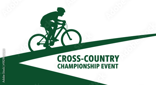 Cross-Country Cycling Championship Event in Green Silhouette on White Background