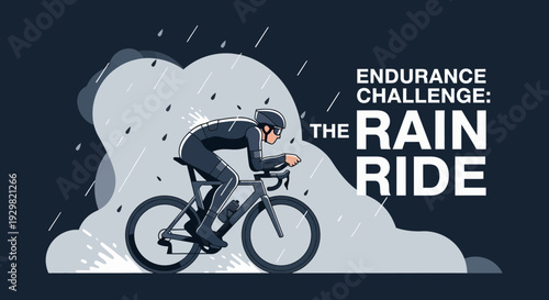 Cyclist Enduring The Rain: A Cycling Challenge Amidst A Storm's Relentless Downpour