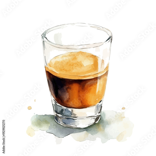 Ristretto, watercolor clipart showing delicate textures and whimsical forms, isolated on a white background.