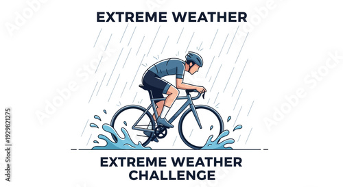 Cyclist Enduring Extreme Rain and Cycling Through Water on a Challenging Journey