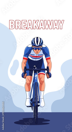 Cyclist in a Dynamic Breakaway, Action-Packed Illustration of a Road Race Champion