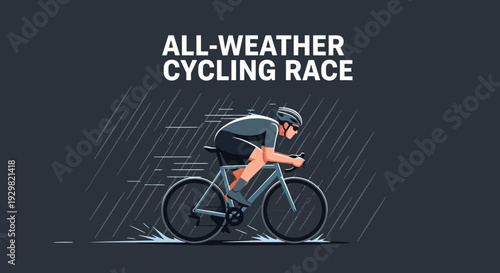 Cyclist Competes In A Challenging All Weather Race Against The Rain And Elements