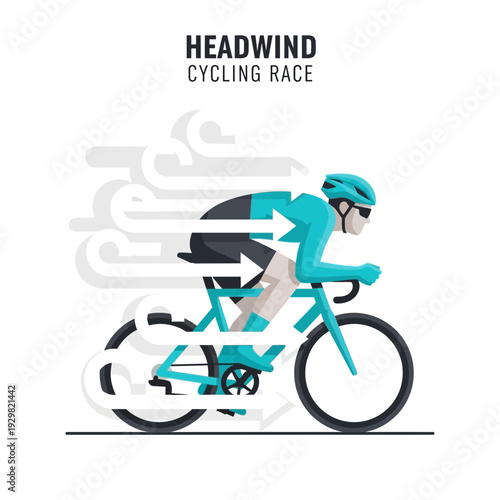 Cyclist Competes In A Headwind During A Cycling Race For Speed And Endurance Challenge