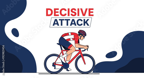 Cyclist in Action: Decisive Attack Depicted in Dynamic Cycling Illustration