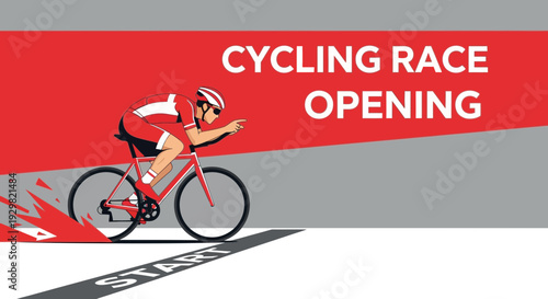 Cyclist Competes in Intense Cycling Race at the Start Line with Red and Grey Tones