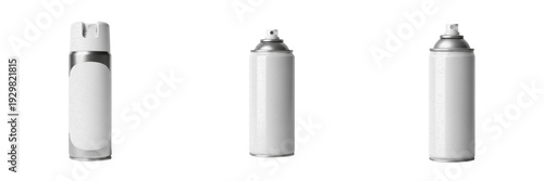 Set of Premium Professional White Aerosol Spray Cans with Nozzles and Transparent Background PNG