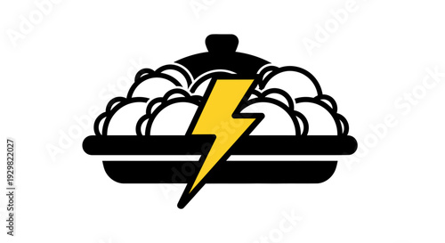 Black Dish with Lightning Bolt Graphic Design.