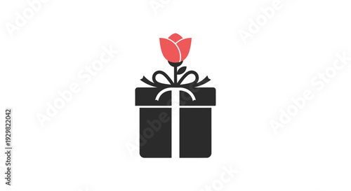 Black Gift Box with Red Rose.