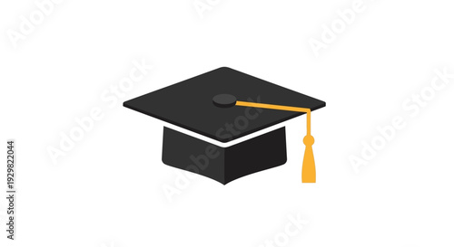 Black Graduation Cap with Tassel Illustration.