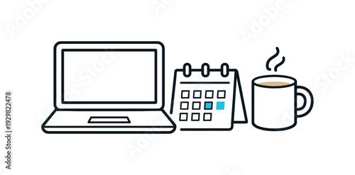 Freelance work and independent professional lifestyle in a flexible digital economy, a simple laptop placed beside a small calendar and a minimal