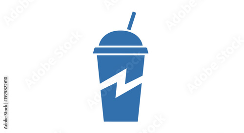 Blue Energy Drink Cup with Lightning Bolt.