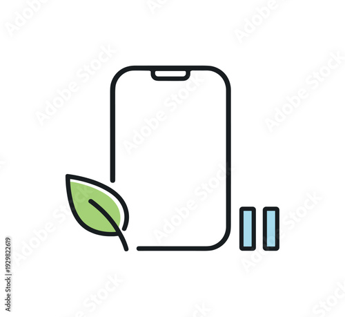 Digital detox and mindful technology balance in everyday lifestyle management, a clean smartphone icon combined with a small leaf and a minimal pause