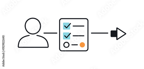 Customer onboarding workflow and first time user activation in a digital service platform, a simple user silhouette connected to a minimal checklist