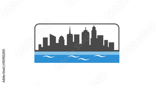 City Skyline Silhouette with Waterfront.
