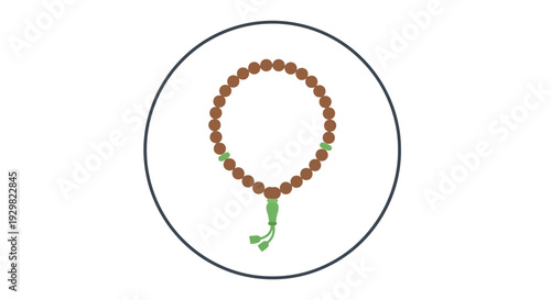 Colorful prayer beads with green tassel.