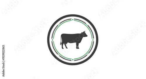Cow Silhouette Icon in Circle Logo.