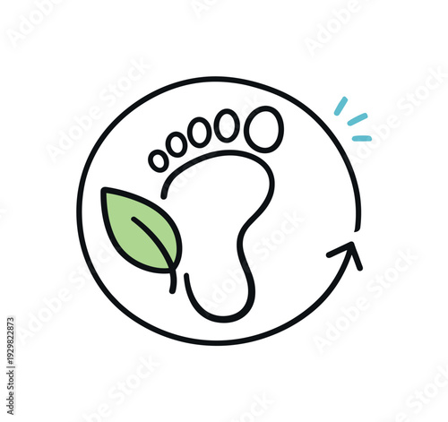 Carbon footprint reduction and sustainable lifestyle awareness in environmental responsibility context, a clean footprint icon combined with a small