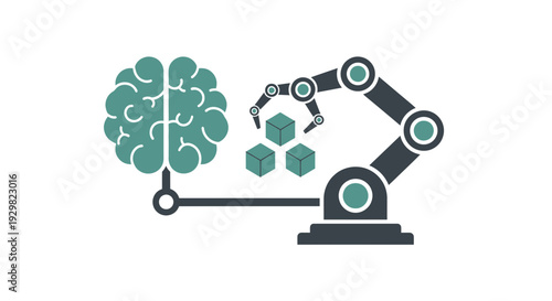 robotic arm interacting with brain and cubes