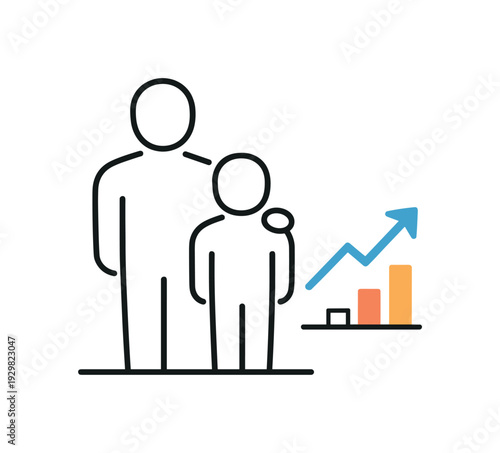 Business mentorship and professional guidance in career development environment, a simple user silhouette standing beside a smaller silhouette with a