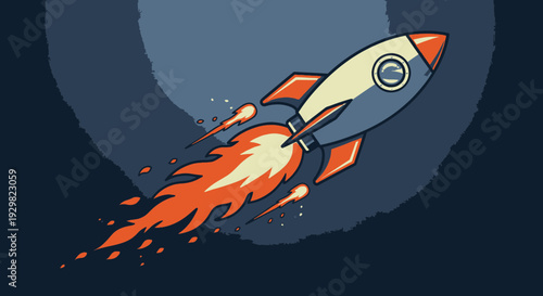 Rocket launching into space with flames