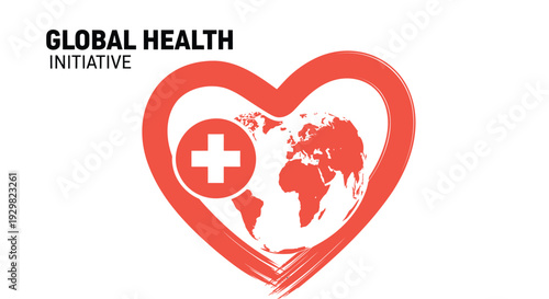 Vector illustration of a heart with a world map and medical cross