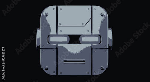 rusty robot face, gray metal plate