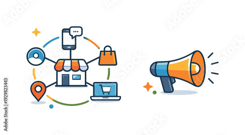 Omnichannel marketing strategy aligning online and offline communication to create a seamless brand experience across customer touchpoints, a simple