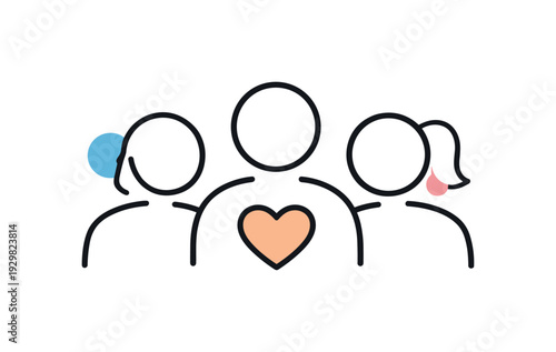 Workplace diversity and inclusive corporate culture in a modern organization, a simple group of three minimal user silhouettes combined with a small