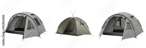 Set of Modern Camping Tents – Outdoor Shelter Gear with Transparent Background PNG